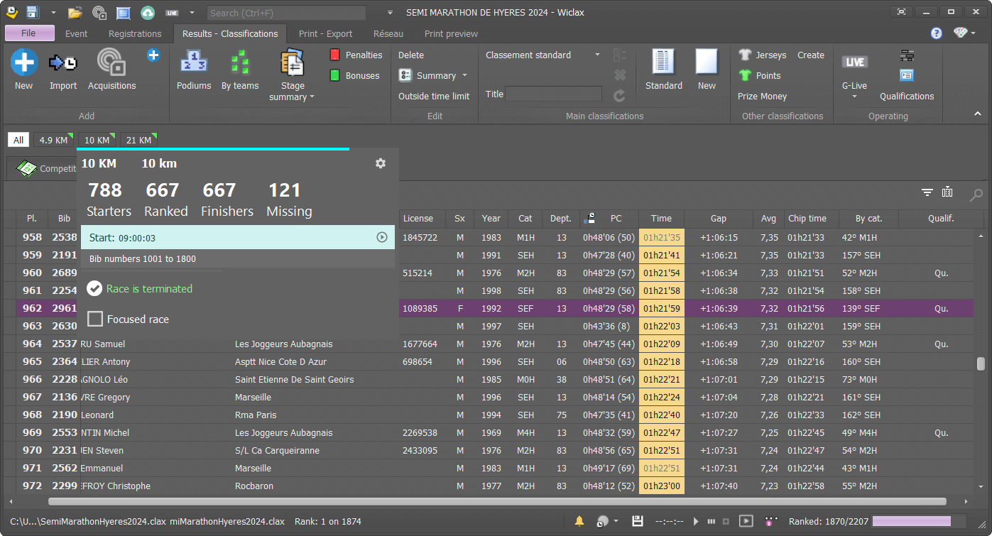 Wiclax - race scoring software - race timing software