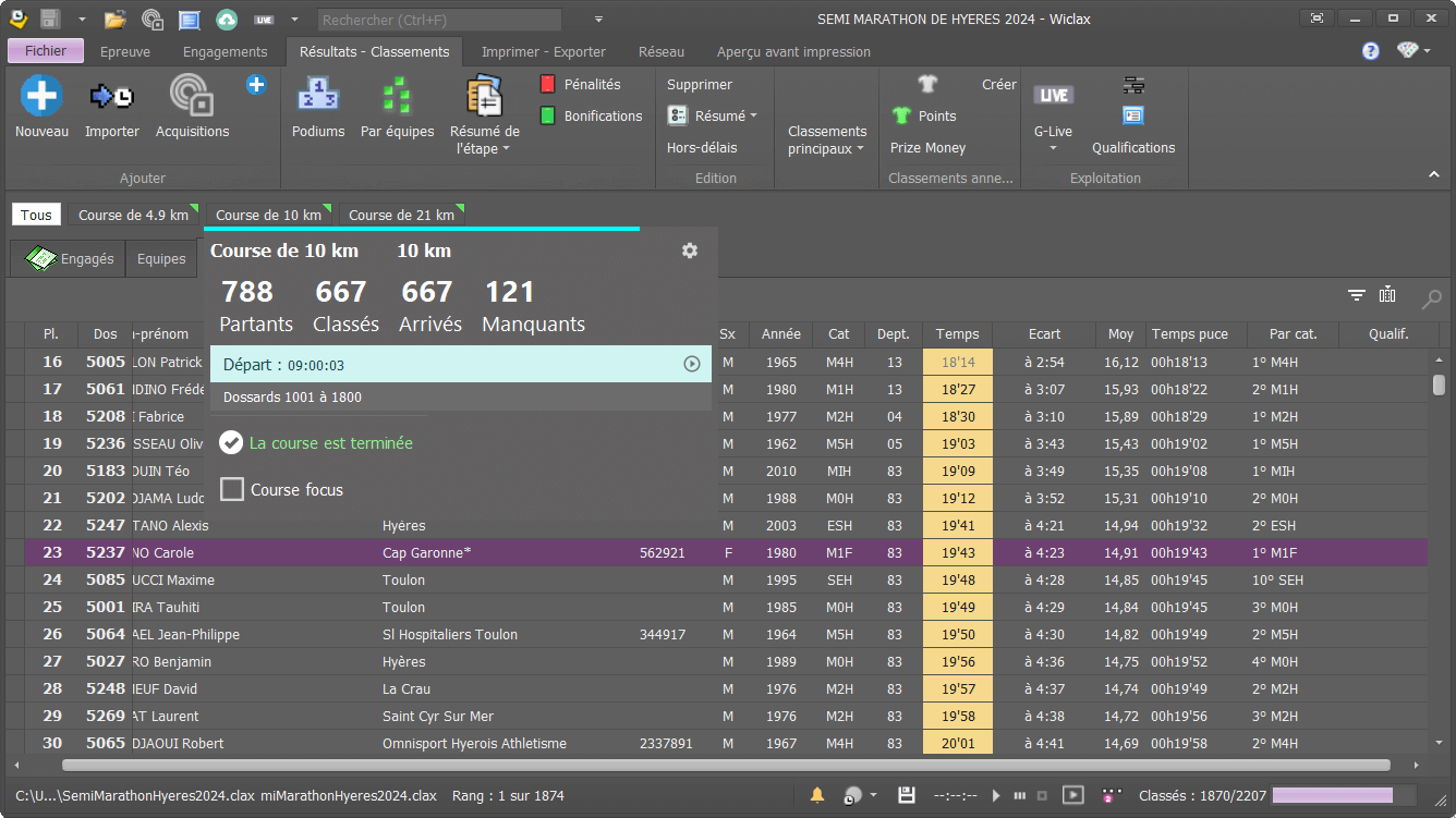 Wiclax - race scoring software - race timing software